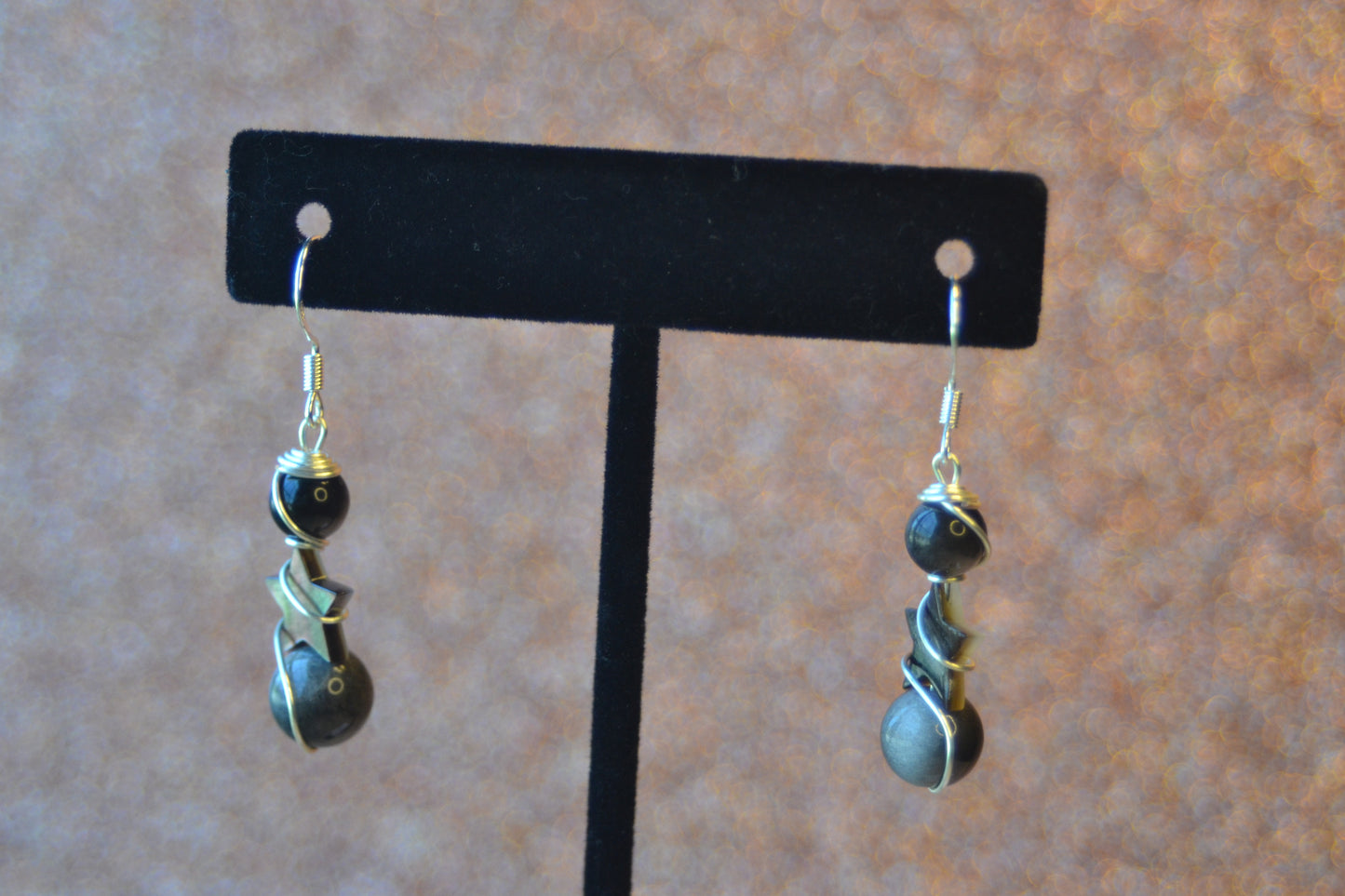 Shadow Star Earrings – Silver Obsidian & Black Mother of Pearl in Sterling Silver