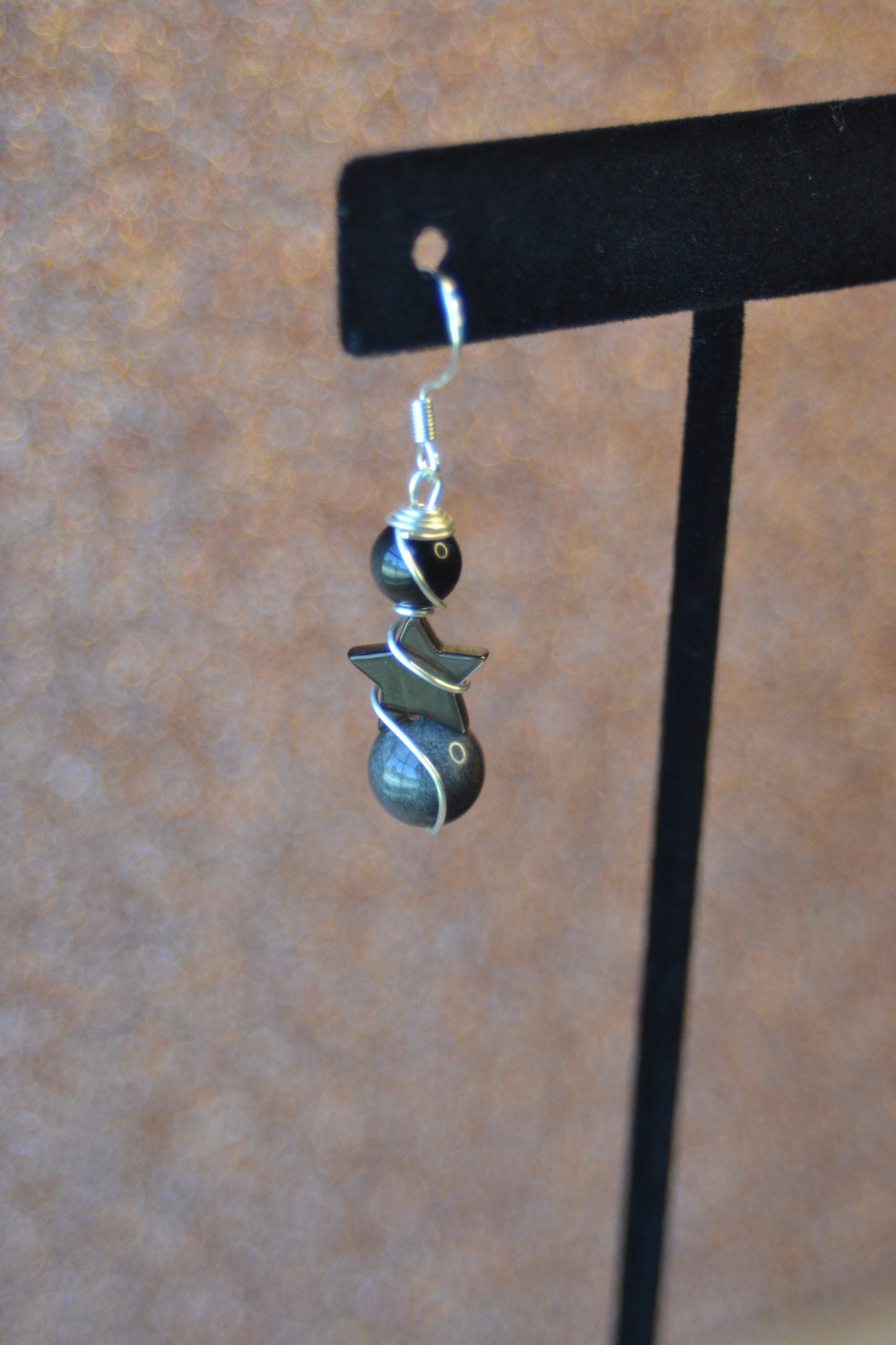 Shadow Star Earrings – Silver Obsidian & Black Mother of Pearl in Sterling Silver