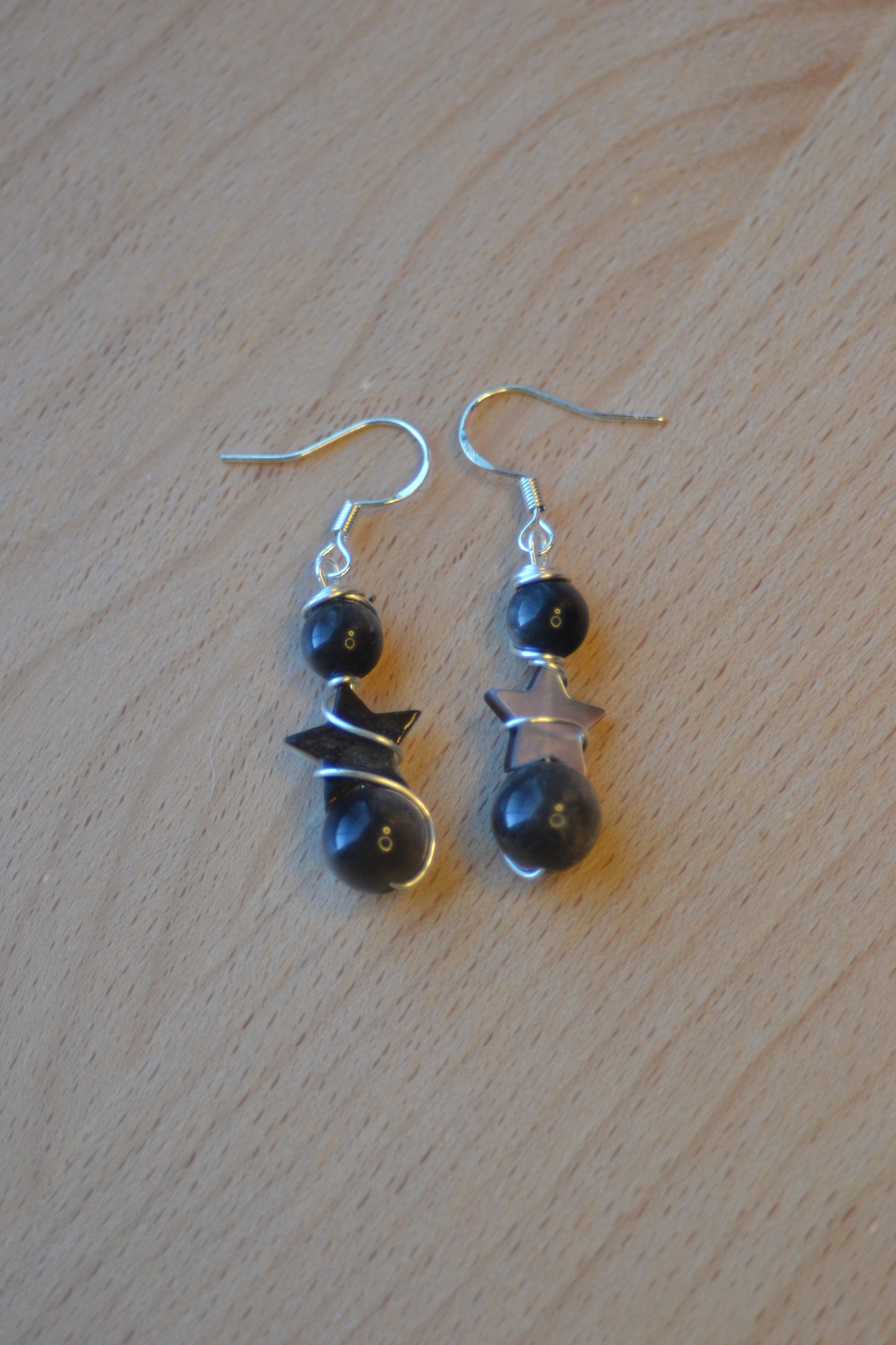 Shadow Star Earrings – Silver Obsidian & Black Mother of Pearl in Sterling Silver