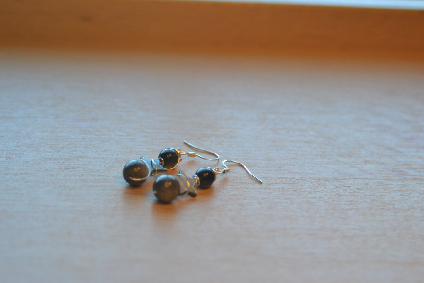 Shadow Star Earrings – Silver Obsidian & Black Mother of Pearl in Sterling Silver