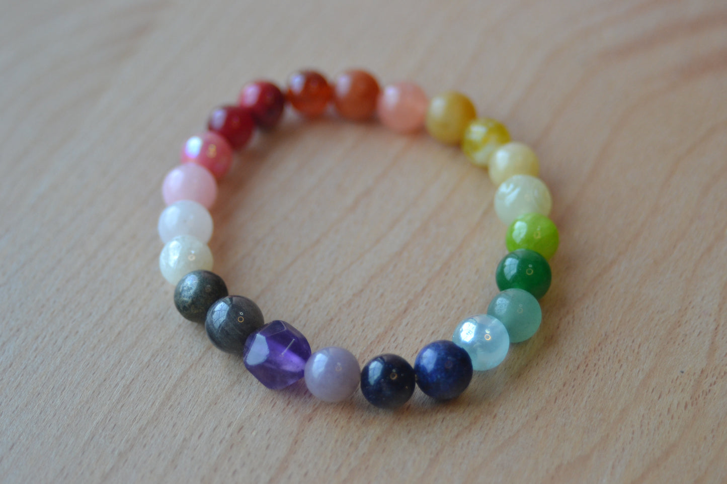 Faceted Amethyst-Centered Rainbow Gemstone Bracelet – Alignment, Strength & Clarity