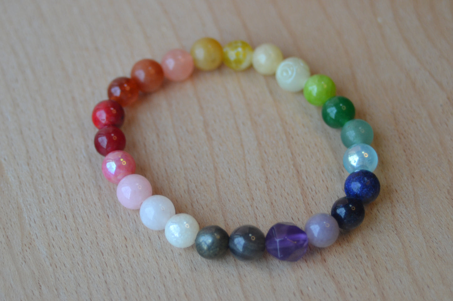 Faceted Amethyst-Centered Rainbow Gemstone Bracelet – Alignment, Strength & Clarity