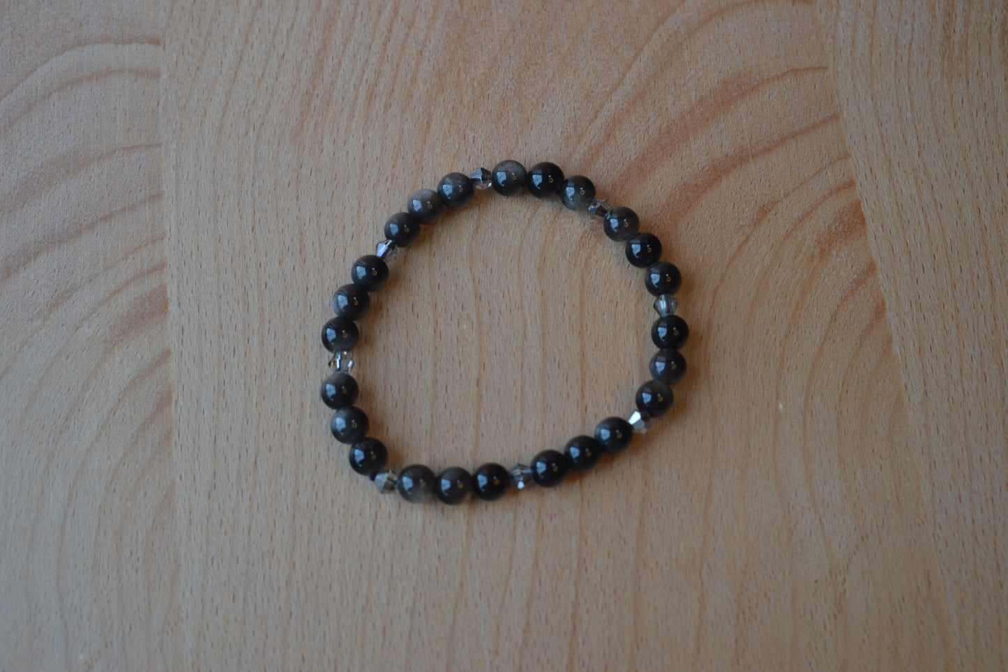 Silver Obsidian & Grey Crystal Bracelet – Subtle Power & Protection (4mm)