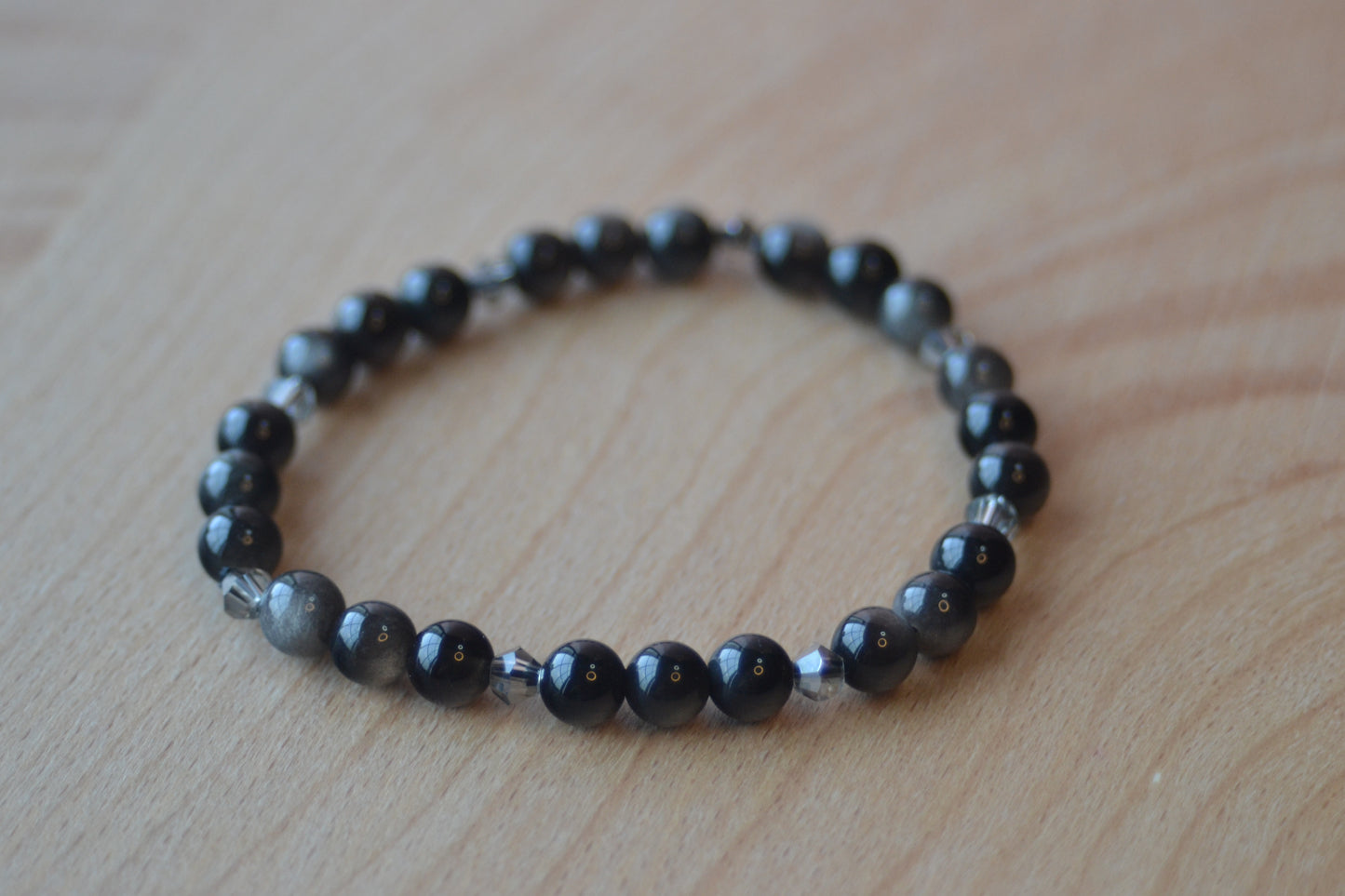 Silver Obsidian & Grey Crystal Bracelet – Subtle Power & Protection (4mm)