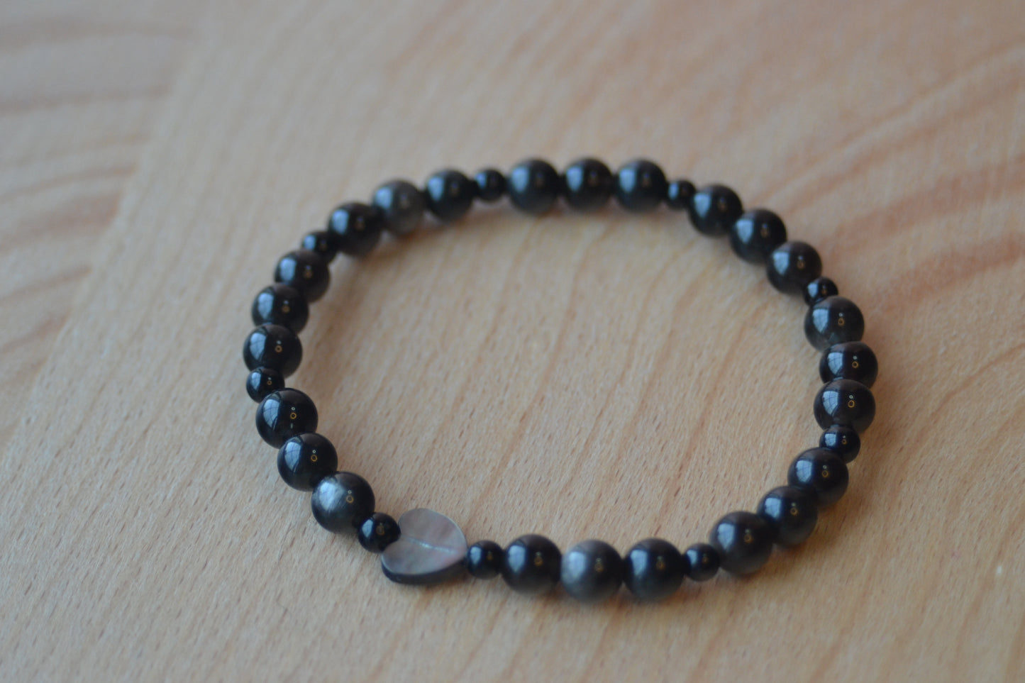 Obsidian & Onyx Heart Bracelet – Grounded Protection & Inner Strength (4mm + 2mm)