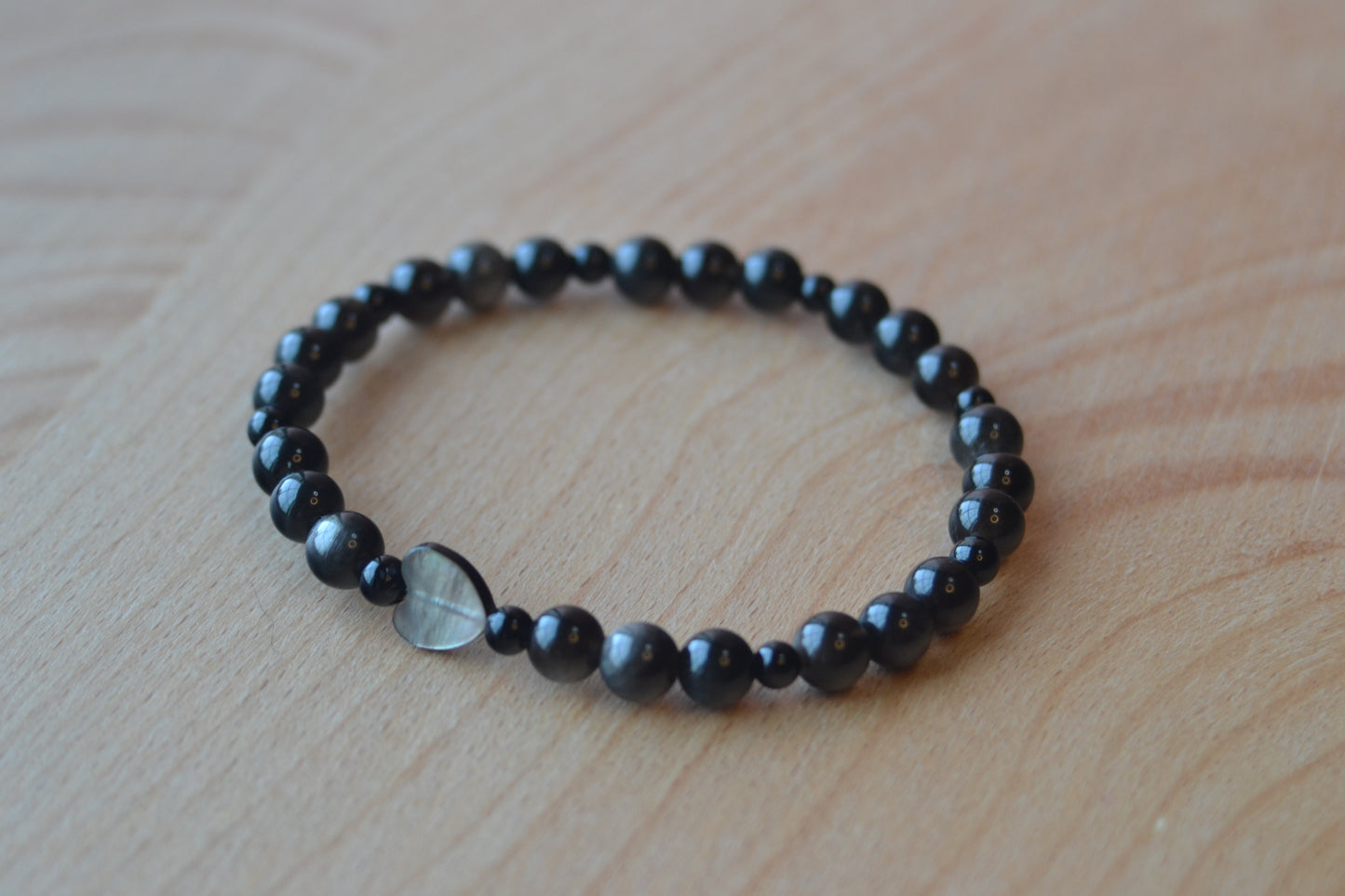 Obsidian & Onyx Heart Bracelet – Grounded Protection & Inner Strength (4mm + 2mm)