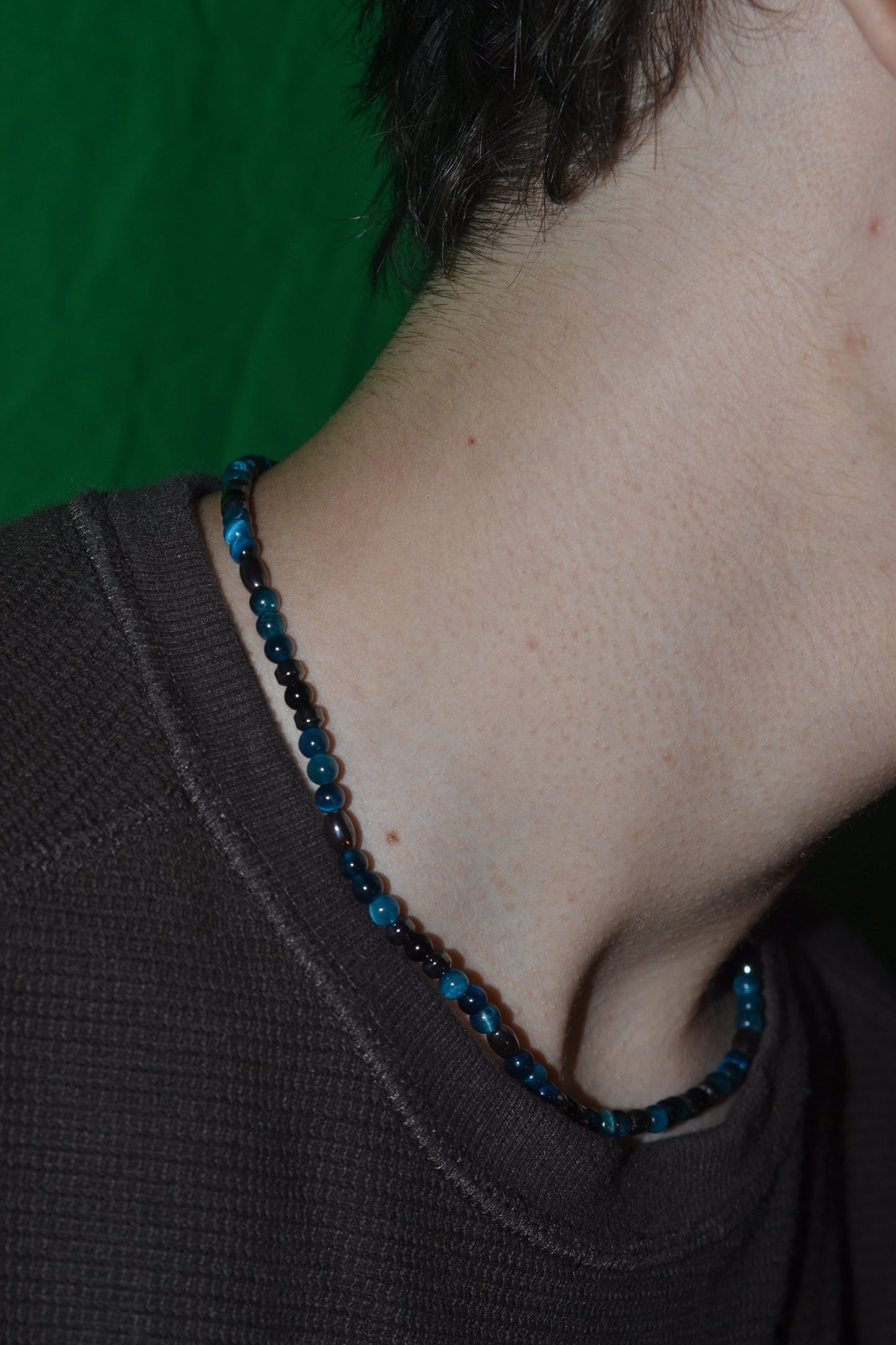 Blue Tiger’s Eye, Hematite & Black Onyx Choker – Grounding & Focused Energy (16”)