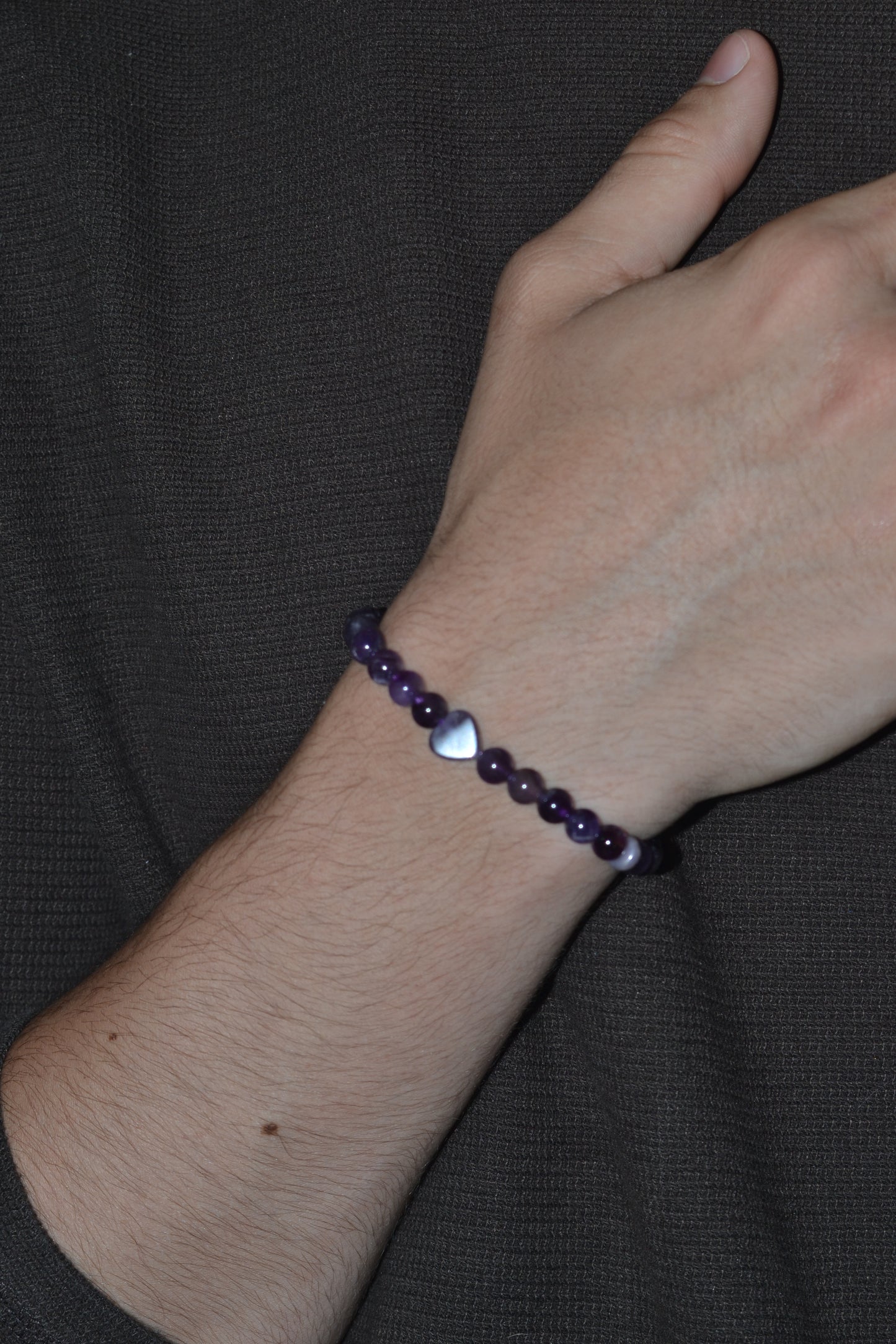 Amethyst Accent Bracelet – Rhythmic Rondelles & Heart of Love