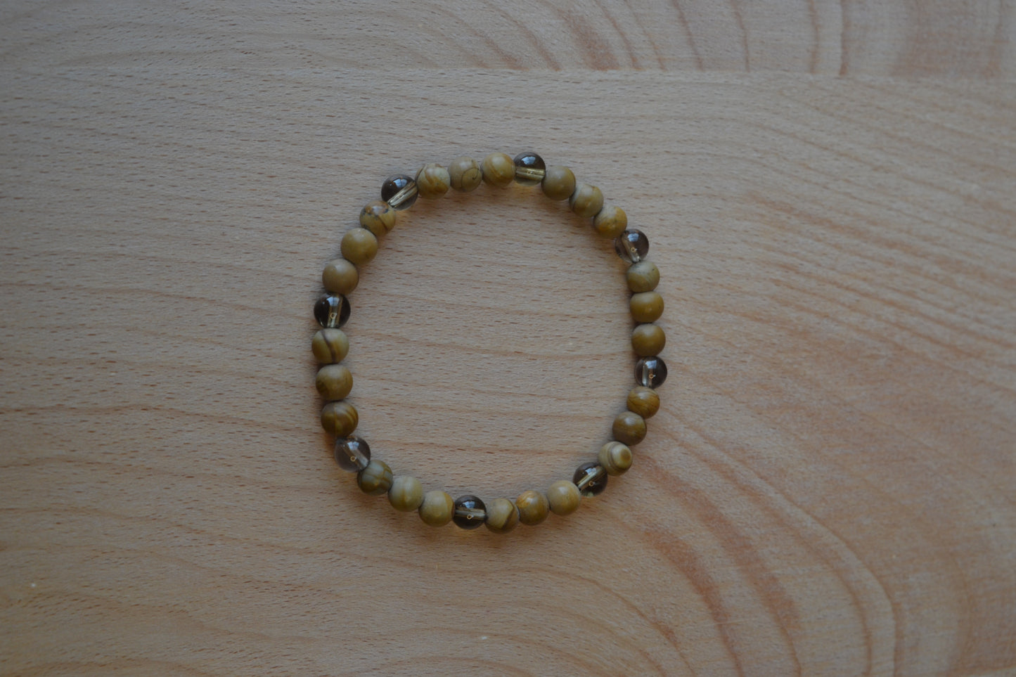 Wooden Jasper & Smoky Quartz Bracelet – Earthy Grounding & Protective Energy