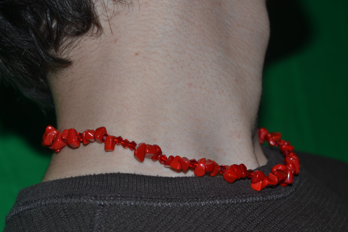 Red Coral & Crystal Necklace – 16" | Handmade Statement Jewelry for Confidence & Vitality