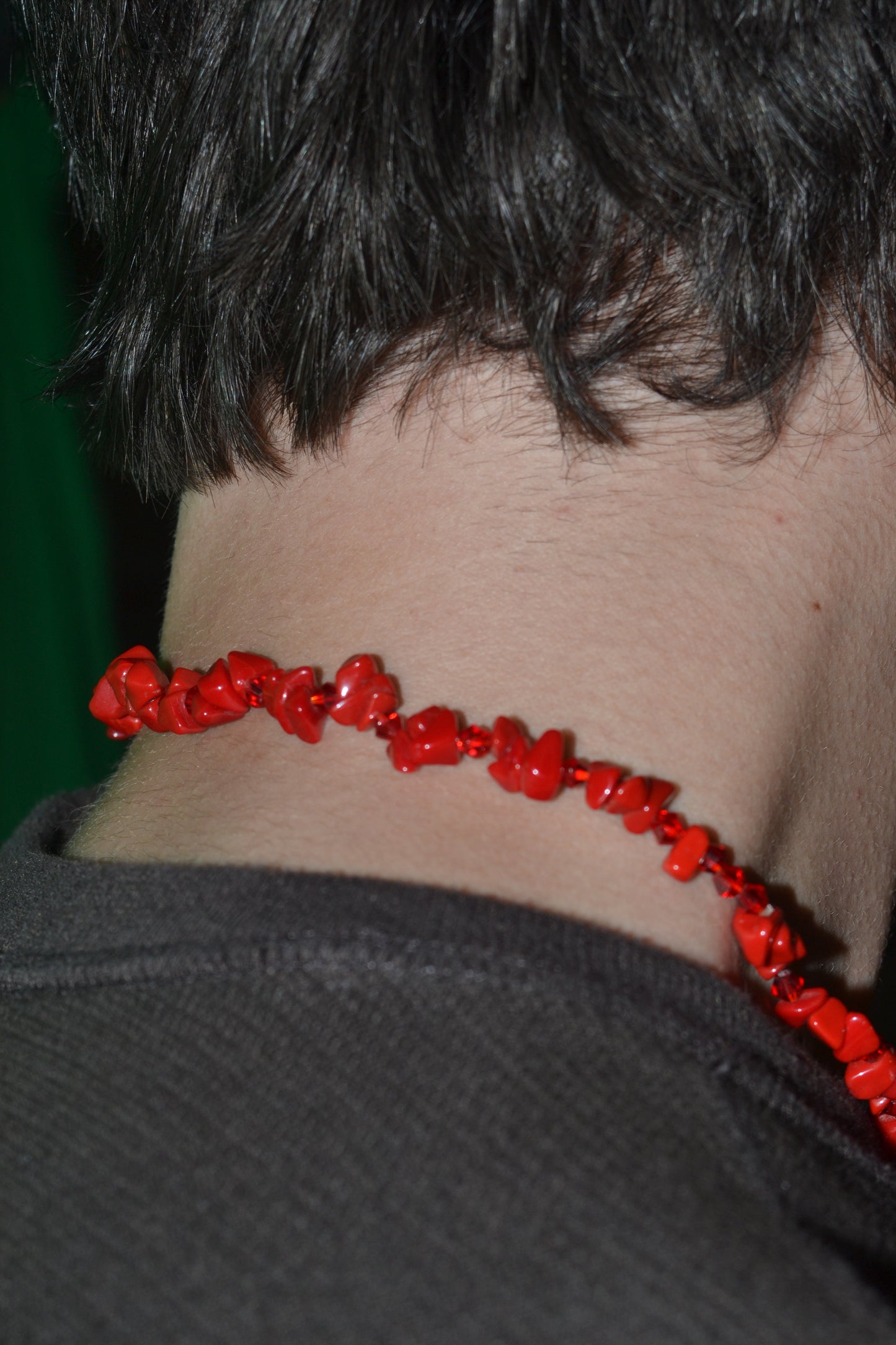 Red Coral & Crystal Necklace – 16" | Handmade Statement Jewelry for Confidence & Vitality