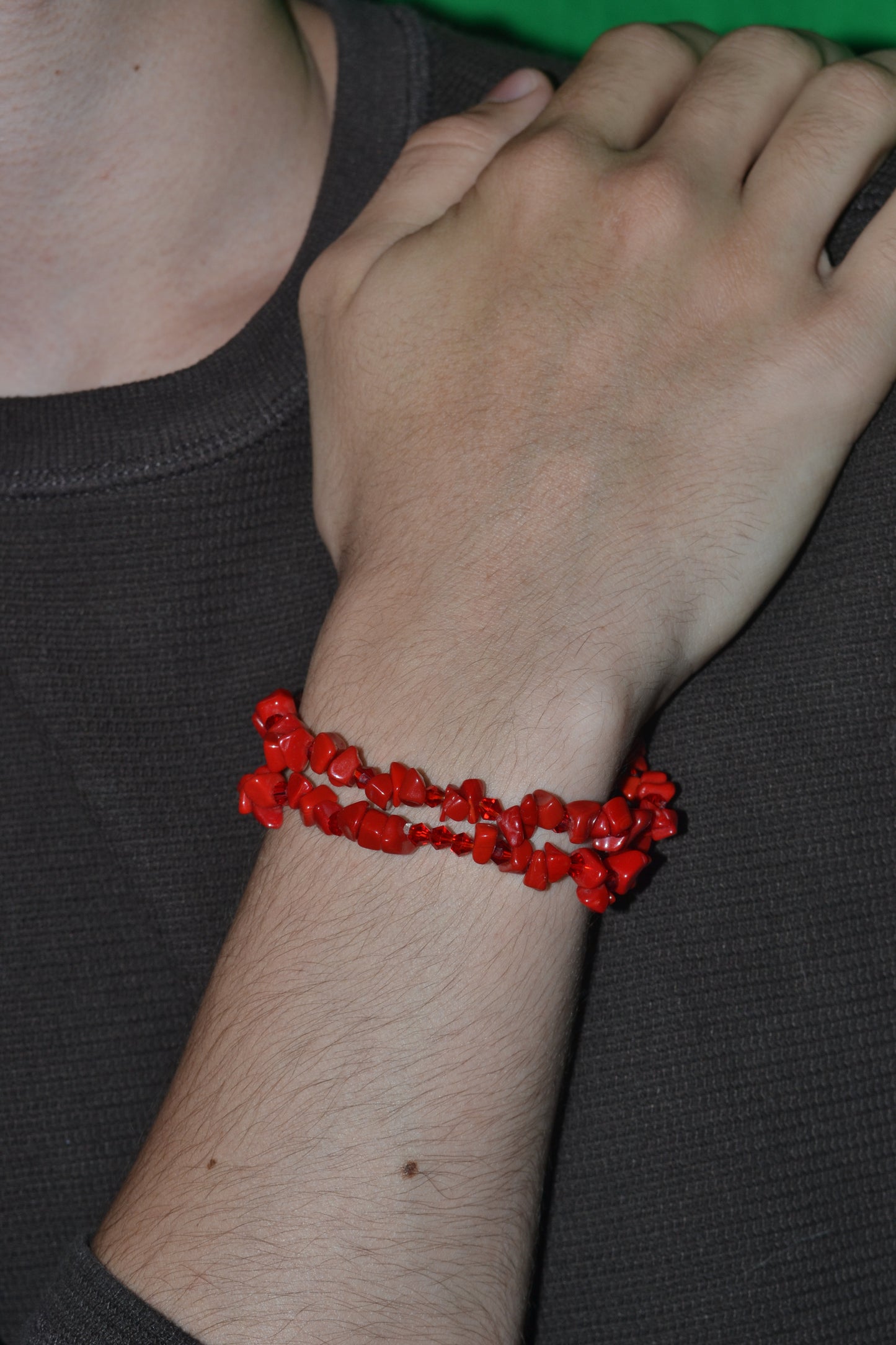 Red Coral & Crystal Necklace – 16" | Handmade Statement Jewelry for Confidence & Vitality