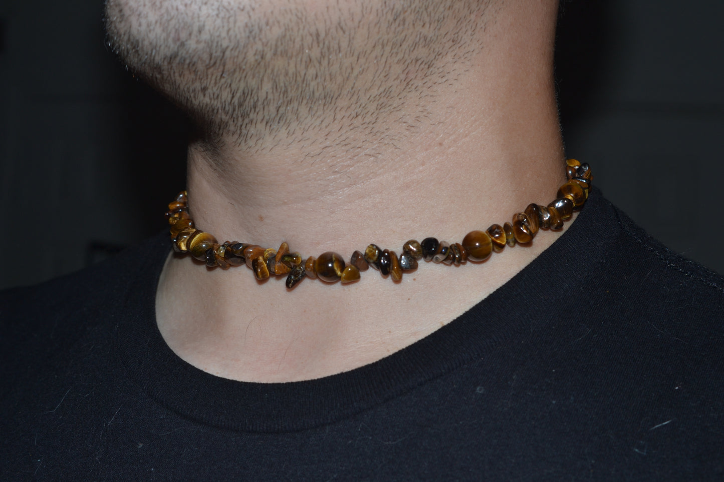Tiger’s Eye Chip Choker with 8mm Round Spacers – Bold Energy (16”)