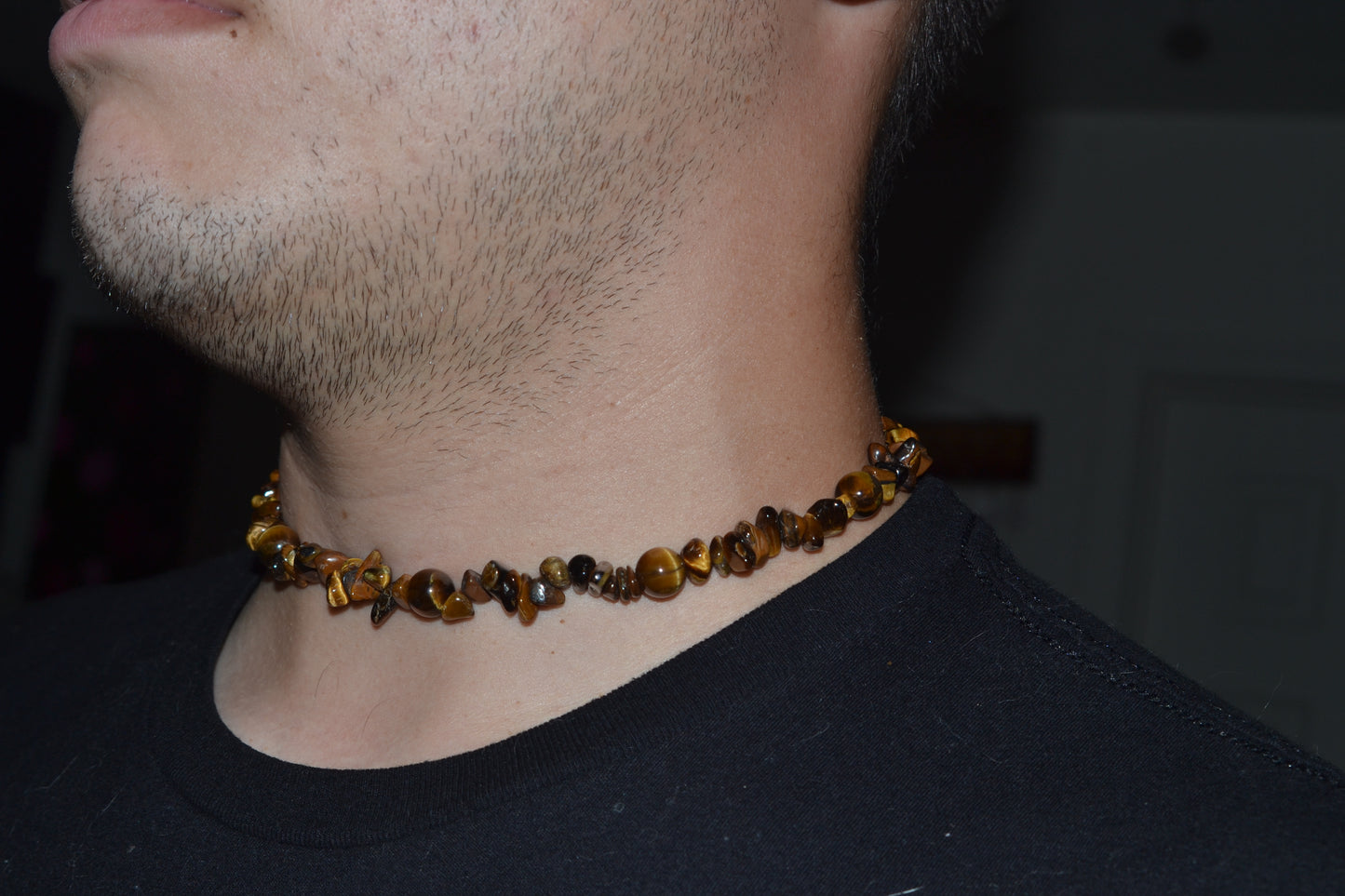 Tiger’s Eye Chip Choker with 8mm Round Spacers – Bold Energy (16”)