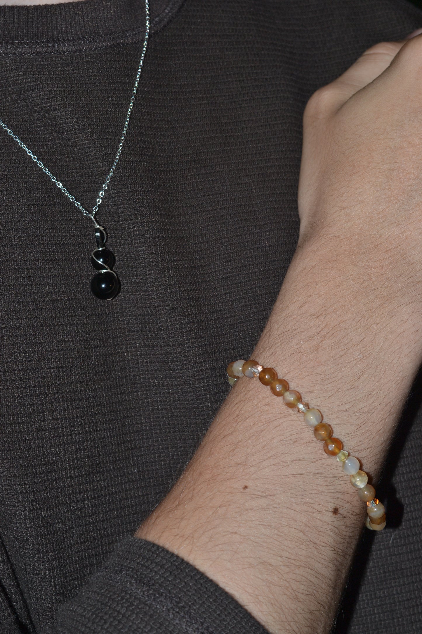 Black Onyx & Mother of Pearl Necklace – Protection, Power & Intuition