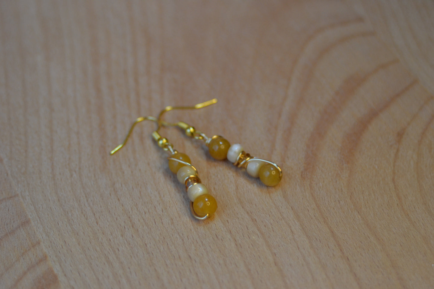 🌼 Harmony Flow Earrings – Yellow Jade & Mother of Pearl