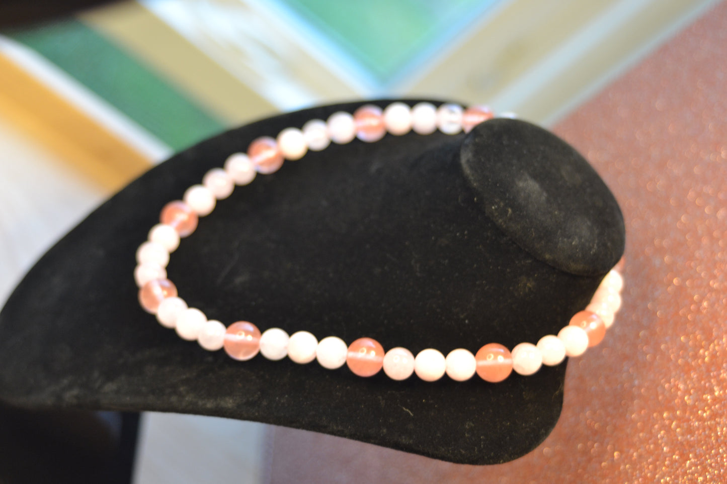 Cherry Quartz & Rose Quartz Set with Choker, Bracelet, Earrings, Necklace