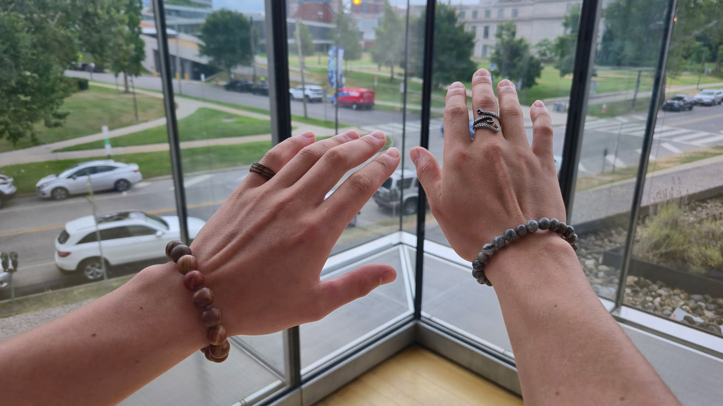 Grey Jasper & Silver Obsidian Bracelet – Grounding, Clarity & Protection