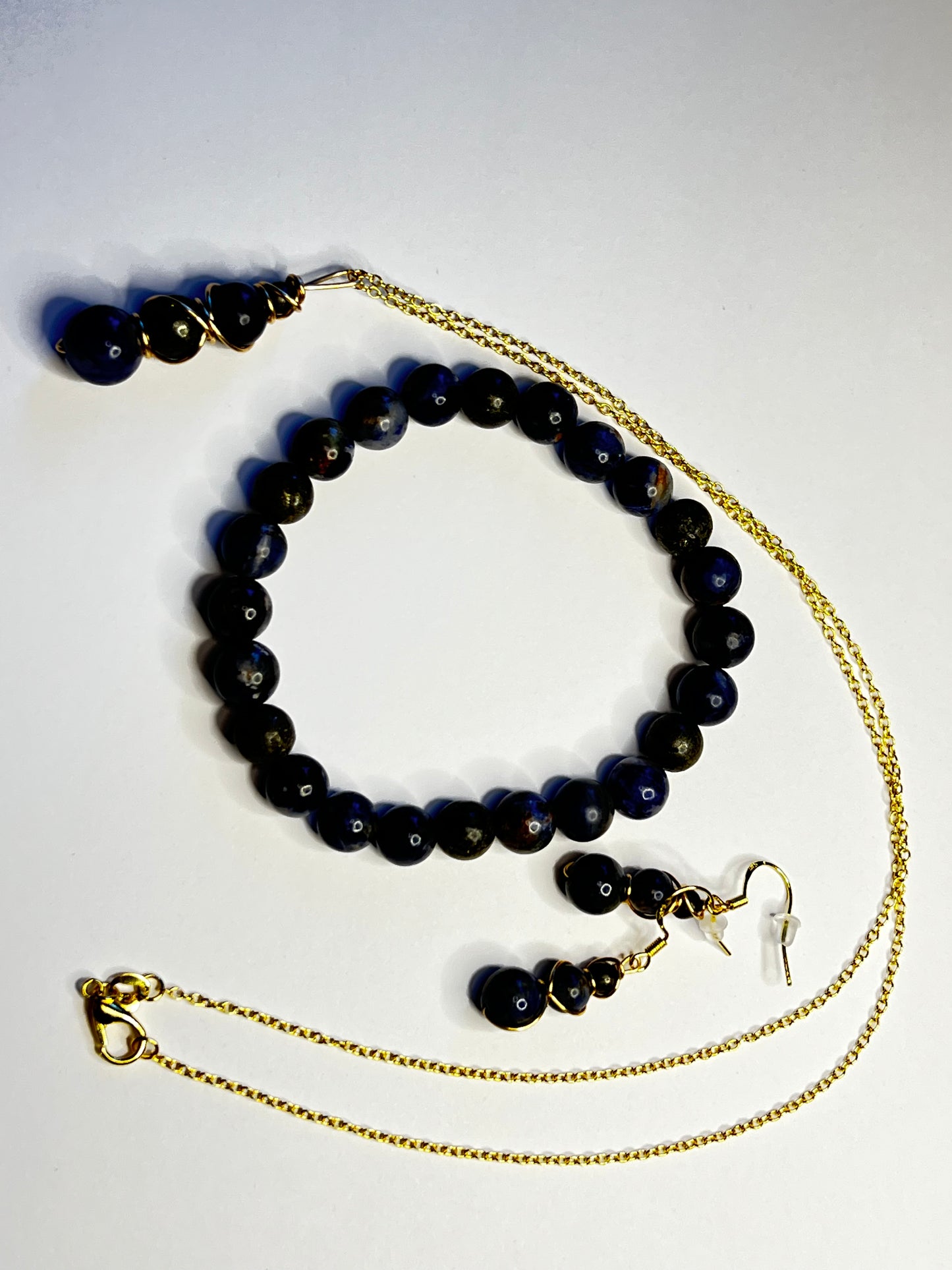Sodalite & Pyrite Gold-Plated Set (Bracelet, Earrings & Necklace)