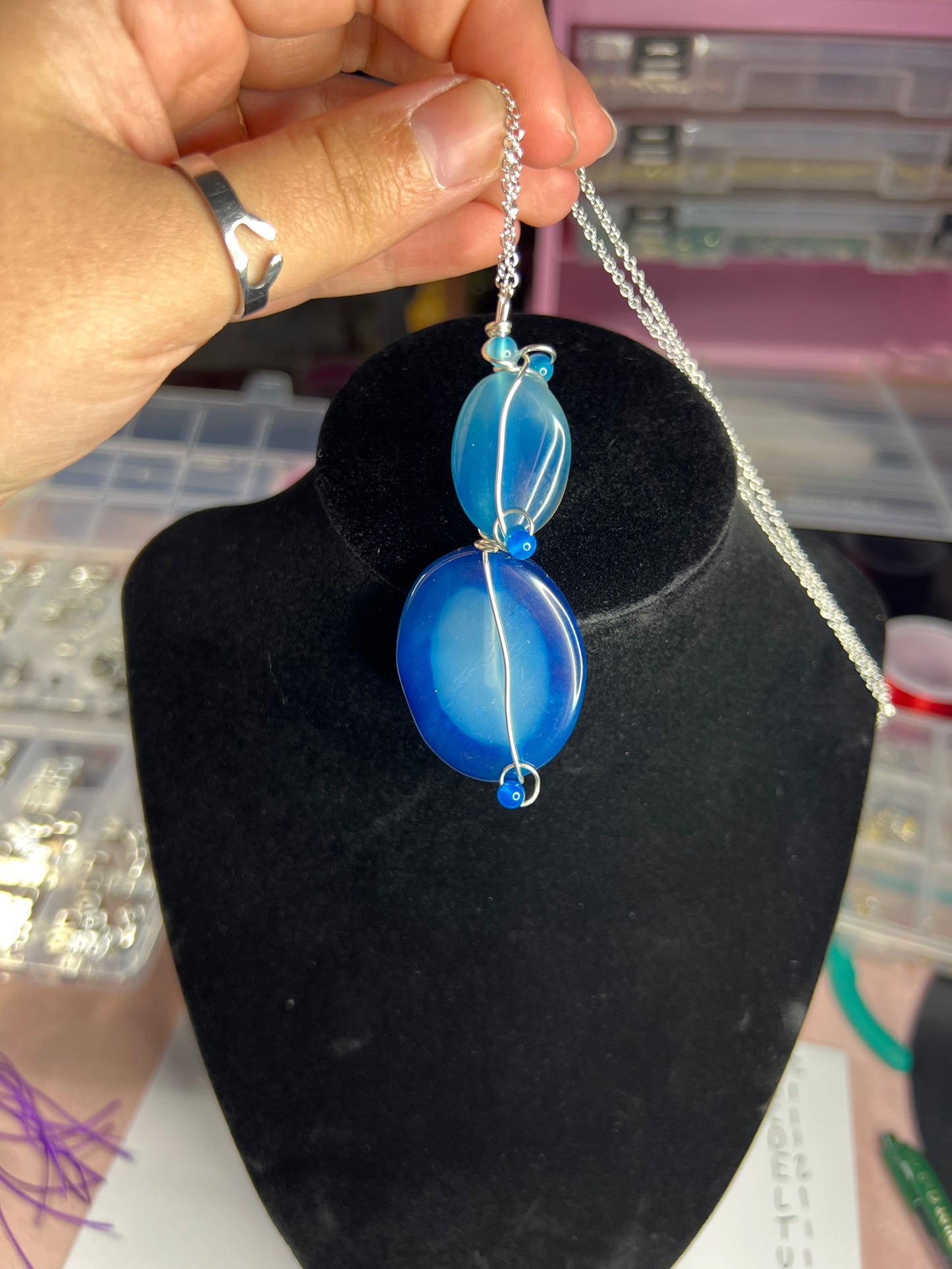 Blue Lace Agate Necklace (20”)
