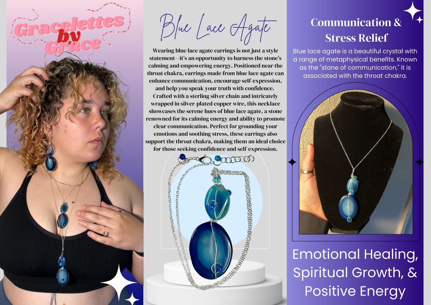 Blue Lace Agate Necklace (20”)