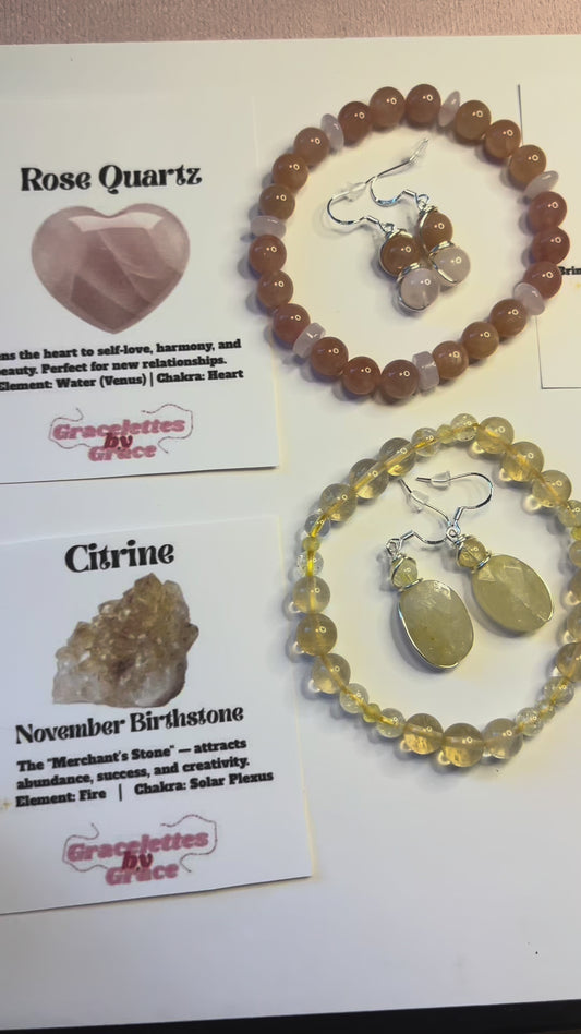 Rose Quartz & Sunstone Bracelet and Earrings Set – Confidence, Joy & Love
