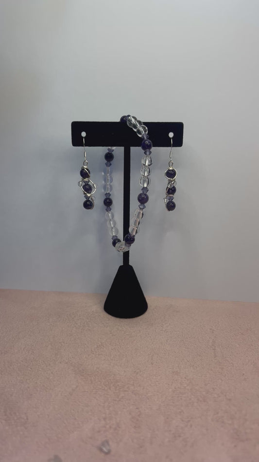 Lepidolite & Clear Quartz Bracelet + Earring Set